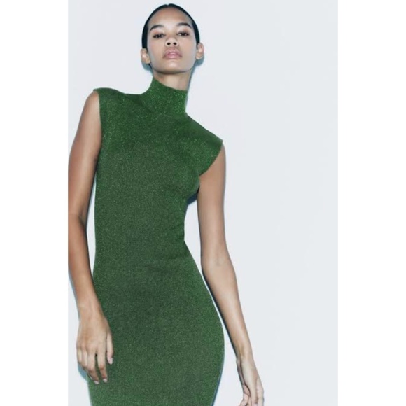 Blogger Favorite Zara Metallic Thread Knit Dress Green Small - Picture 5 of 17